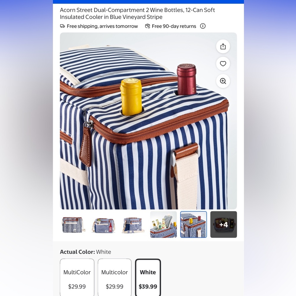 Acorn Street 2 Wine Bottles, 12-Can Soft Insulated Cooler Striped With Pockets - Picture 12 of 12